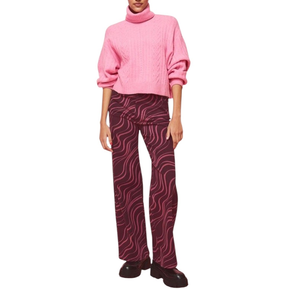 H&M Psychedelic Wide Leg Pants High Waist Plum Pink Swirl Print Women's Size 12